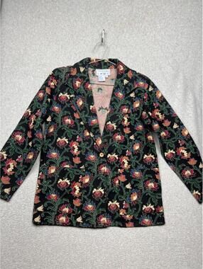 Vintage Tapestry Knitted Floral Blazer Jacket Womens 12 Victorian Artsy